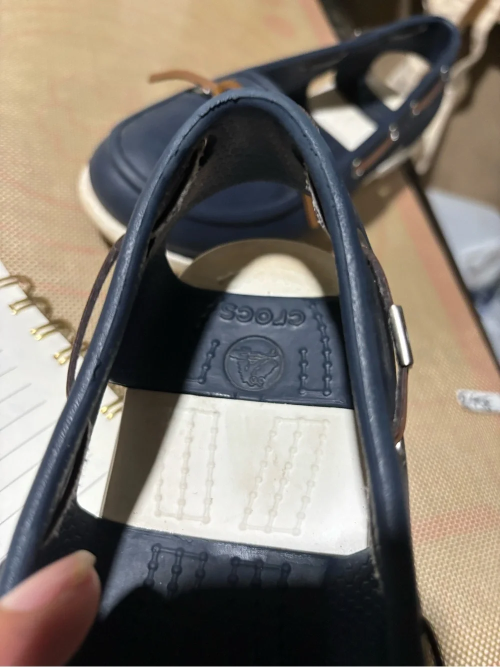 CROCS Navy Blue and Brown Bow-Trim Women's Sandal Flats